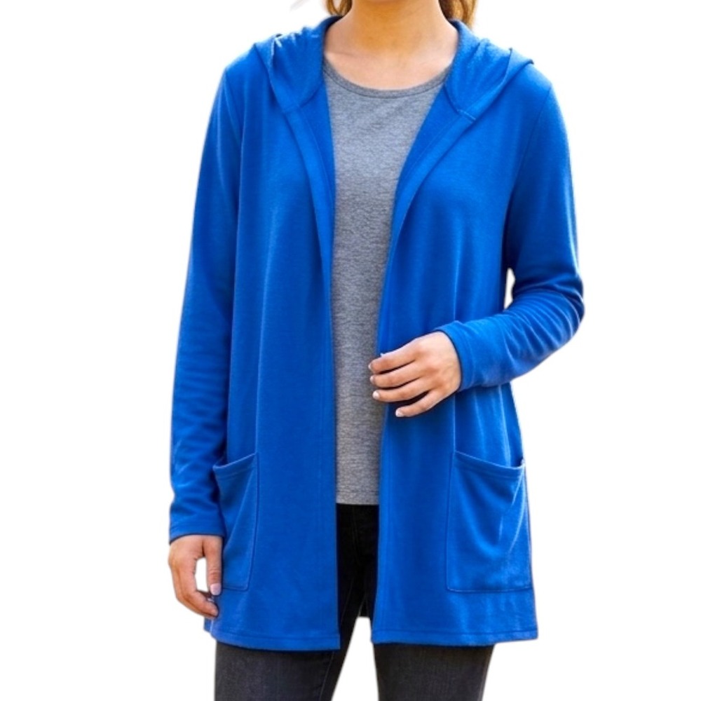 Fresh Produce Royal Blue Hooded Open Front Cardigan Hoodie Pockets Size Large
